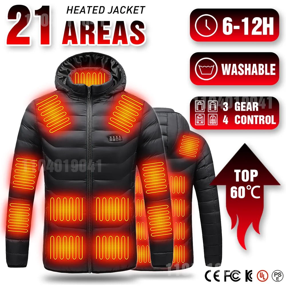 21 zones veste chauffante vêtements en coton USB veste chauffante chaud champ de neige gilets chauffants manteau chasse randonnée Camping hiver S - 6XL - Zone shopping
