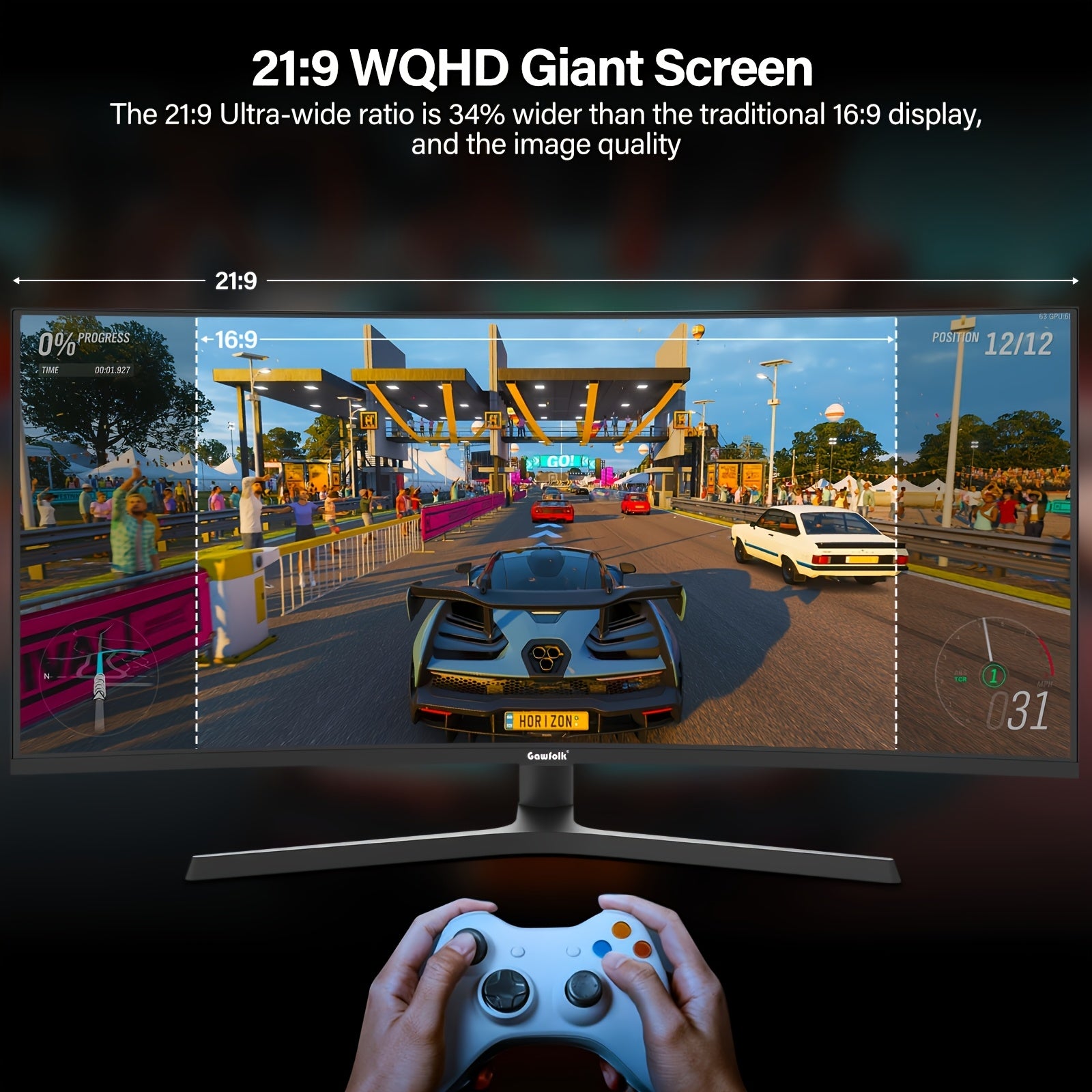 Gawfolk 34 Ultrawide Curved Gaming Monitor 165Hz
