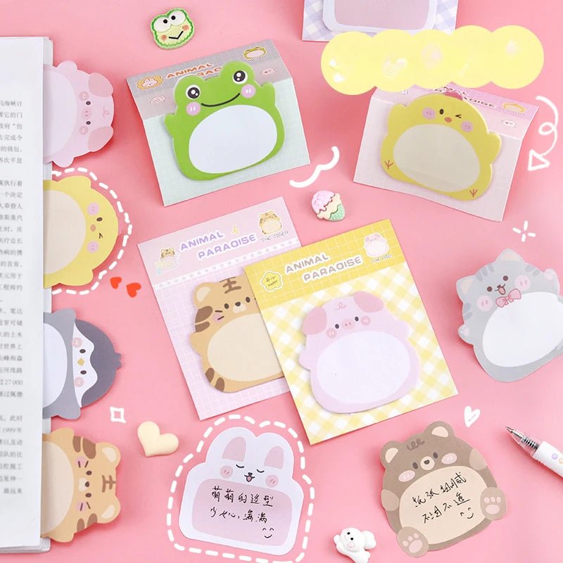 8 paquets de Notes autocollantes de forme spéciale, petits animaux de dessin animé, bureau, forme Simple, Notes autocollantes créatives, papier coloré mignon - Zone shopping