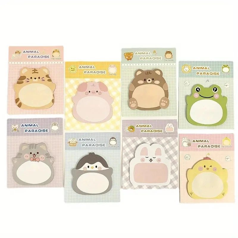 8 paquets de Notes autocollantes de forme spéciale, petits animaux de dessin animé, bureau, forme Simple, Notes autocollantes créatives, papier coloré mignon - Zone shopping
