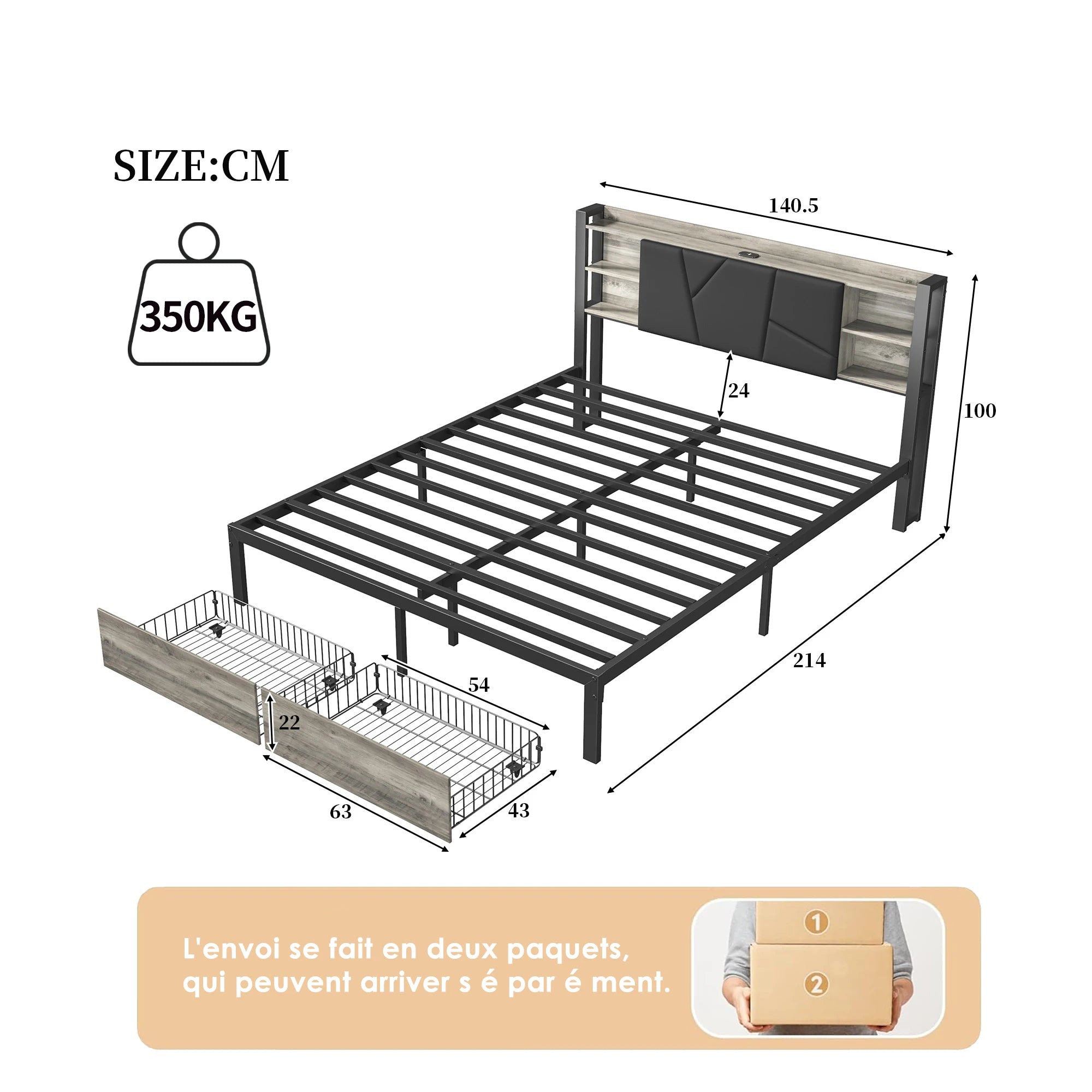Rosahqnda Retro LED Bed with Storage & USB