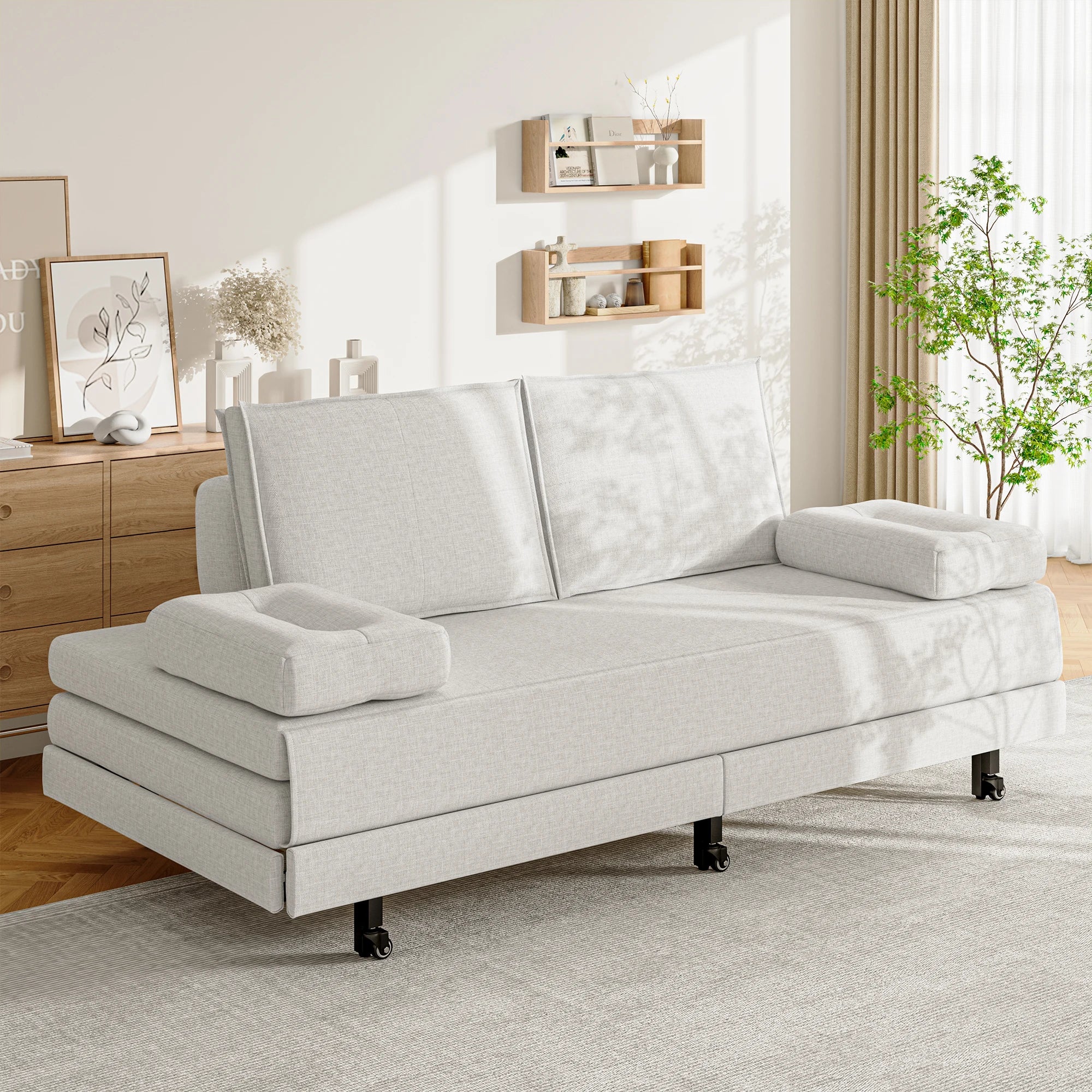 Canapé-lit Modulable Rosahqnda en Lin 90/180x200 cm