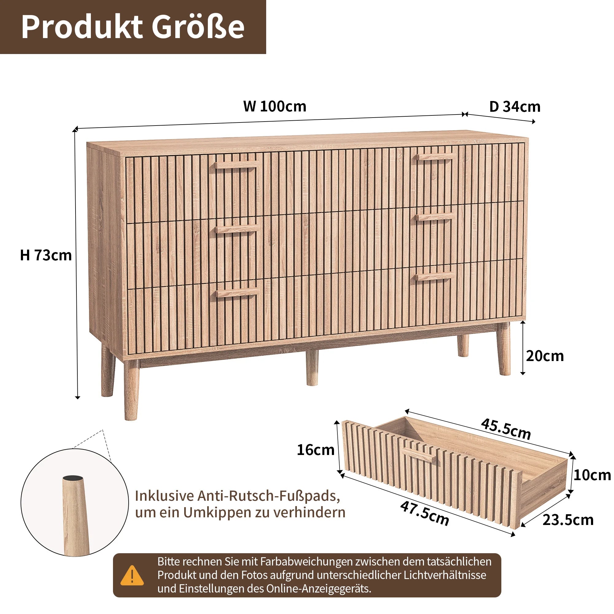 Armoire 6 Tiroirs Rosahqnda en Bois Naturel
