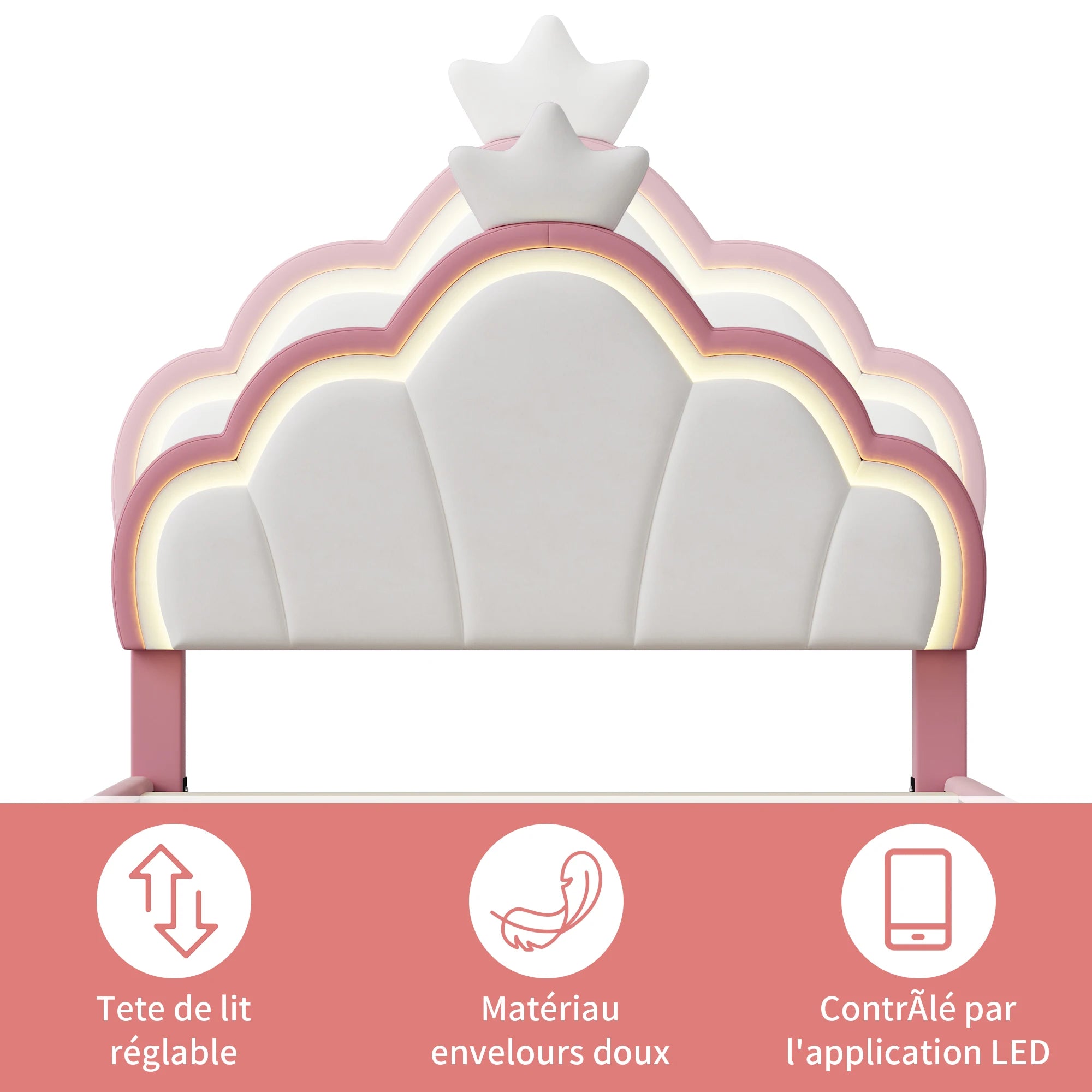 Lit Princesse LED en Velours Rose