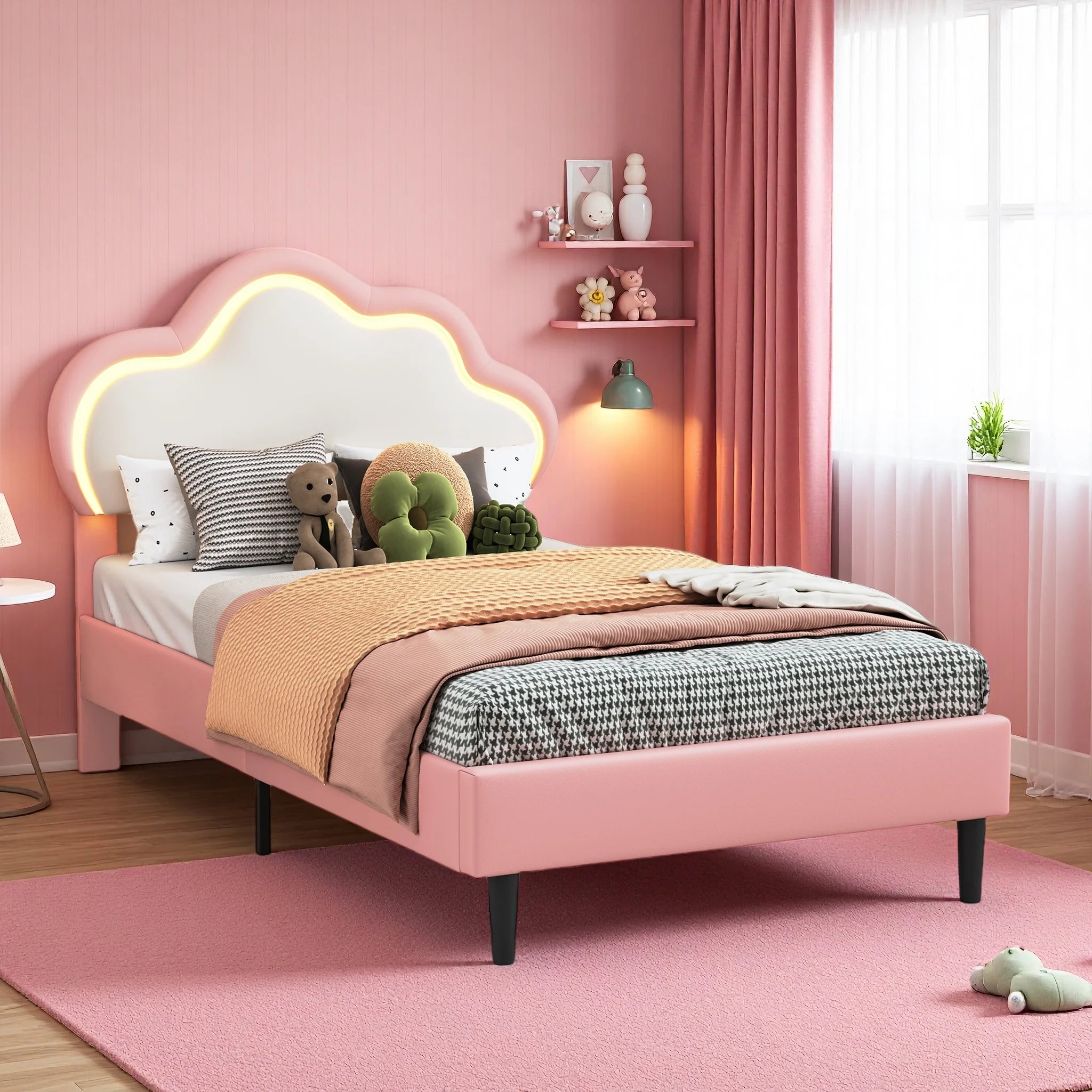 Lit Princesse LED en Velours Rose