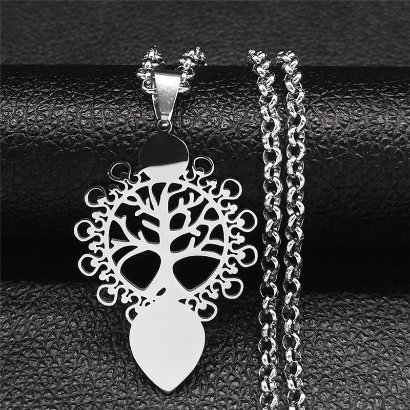 Collier Arbre de Vie Noir en Acier Inoxydable