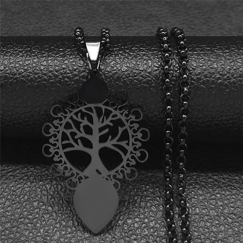 Collier Arbre de Vie Noir en Acier Inoxydable