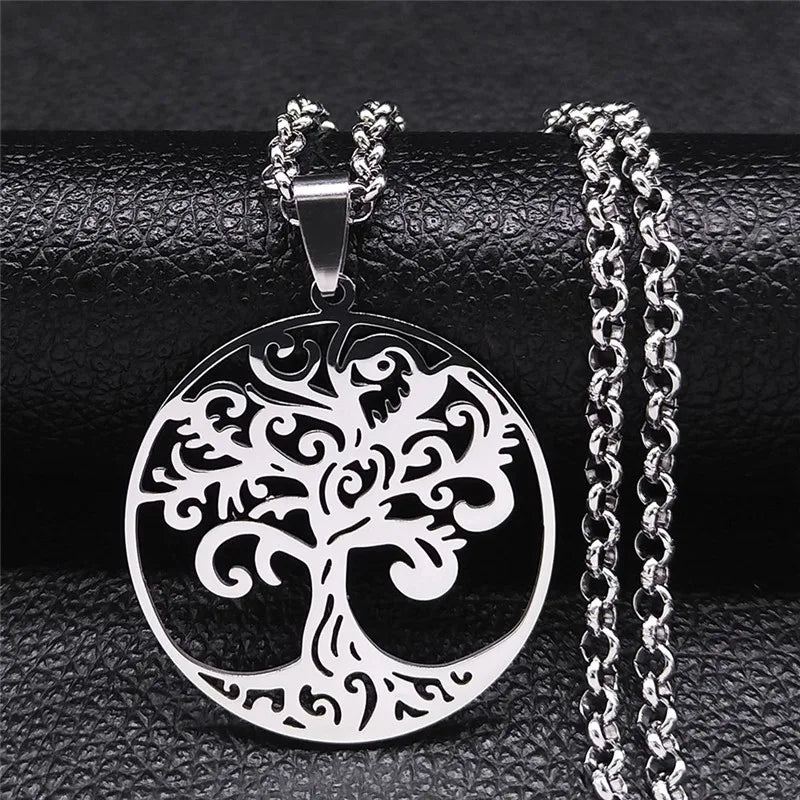 Collier Arbre de Vie Noir en Acier Inoxydable