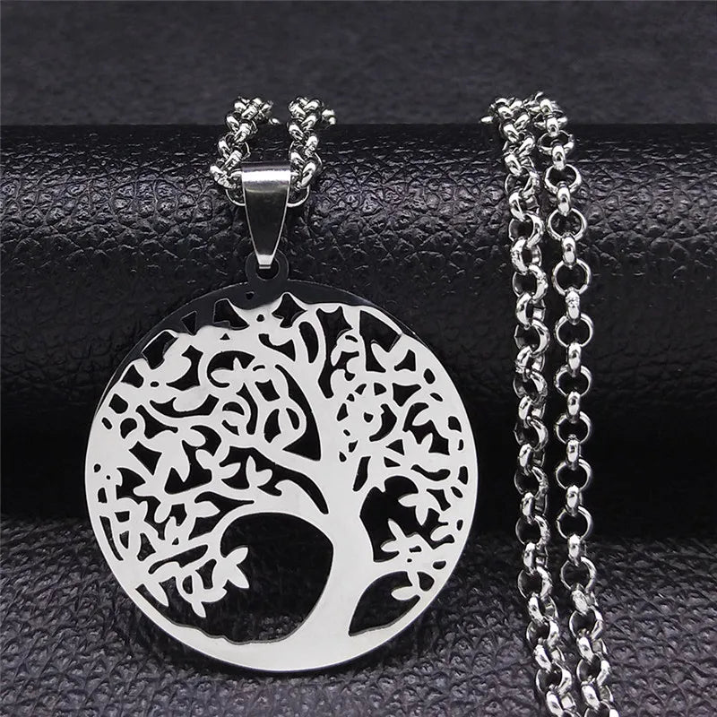 Collier Arbre de Vie Noir en Acier Inoxydable