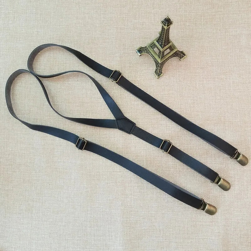 Unisex 1.5cm PU Leather Y-Back Suspenders