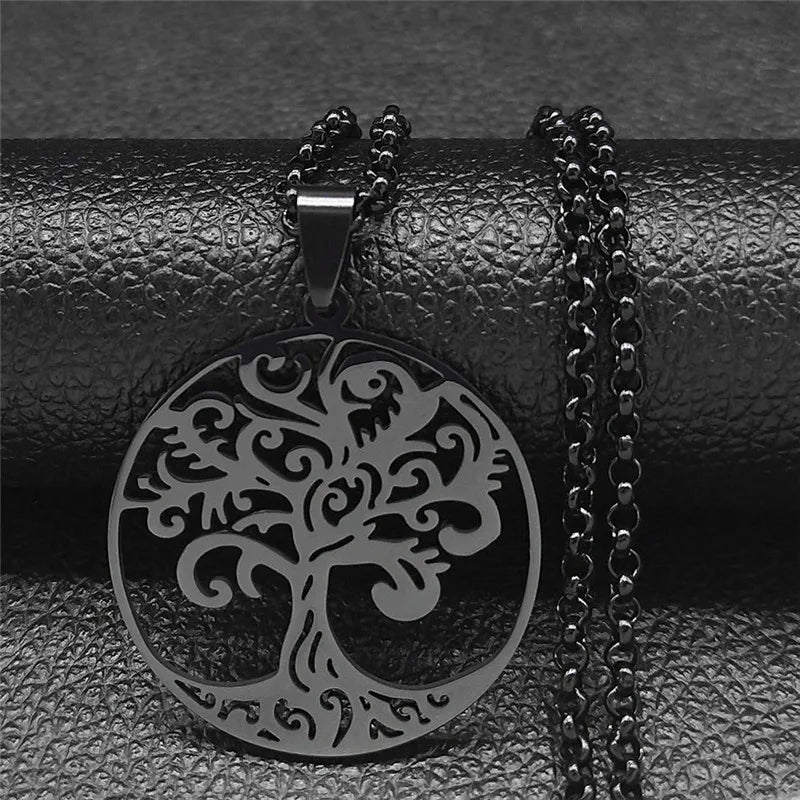 Collier Arbre de Vie Noir en Acier Inoxydable