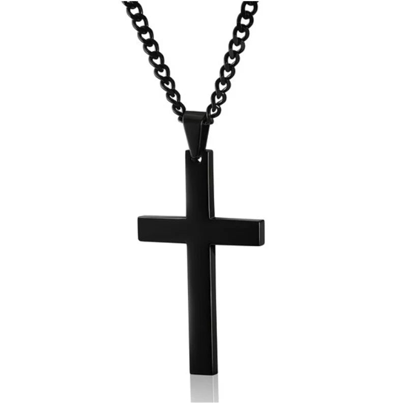 Collier Vintage Croix en Acier Inoxydable Noir