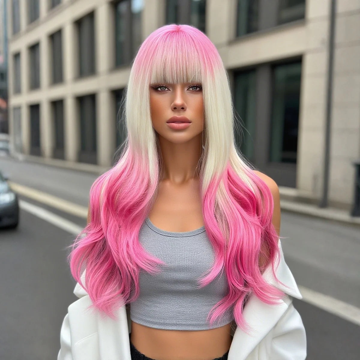 Perruque Bouclée Frangée Multicolore 30 Résistante