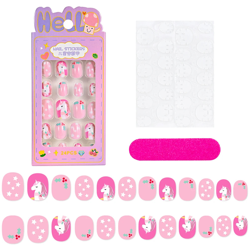 Kawaii Ongles Enfants - 24 Pièces Mignonnes