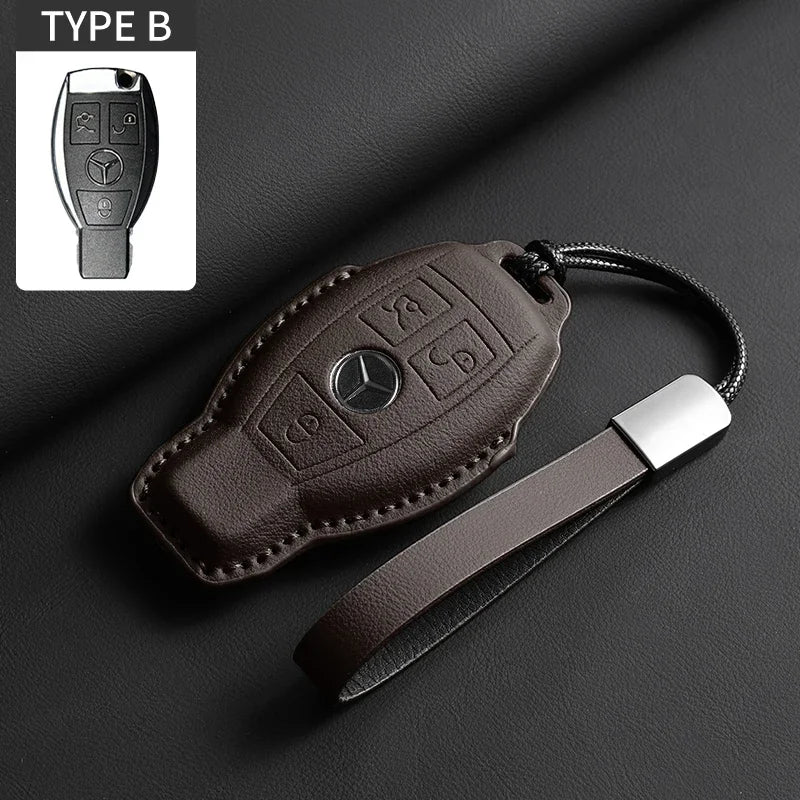 Luxury Leather Remote Key Case for Mercedes Models