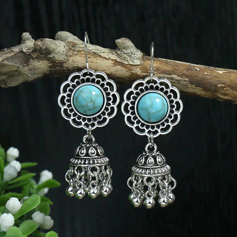 Boho Blue Stone Geometric Earrings for Women