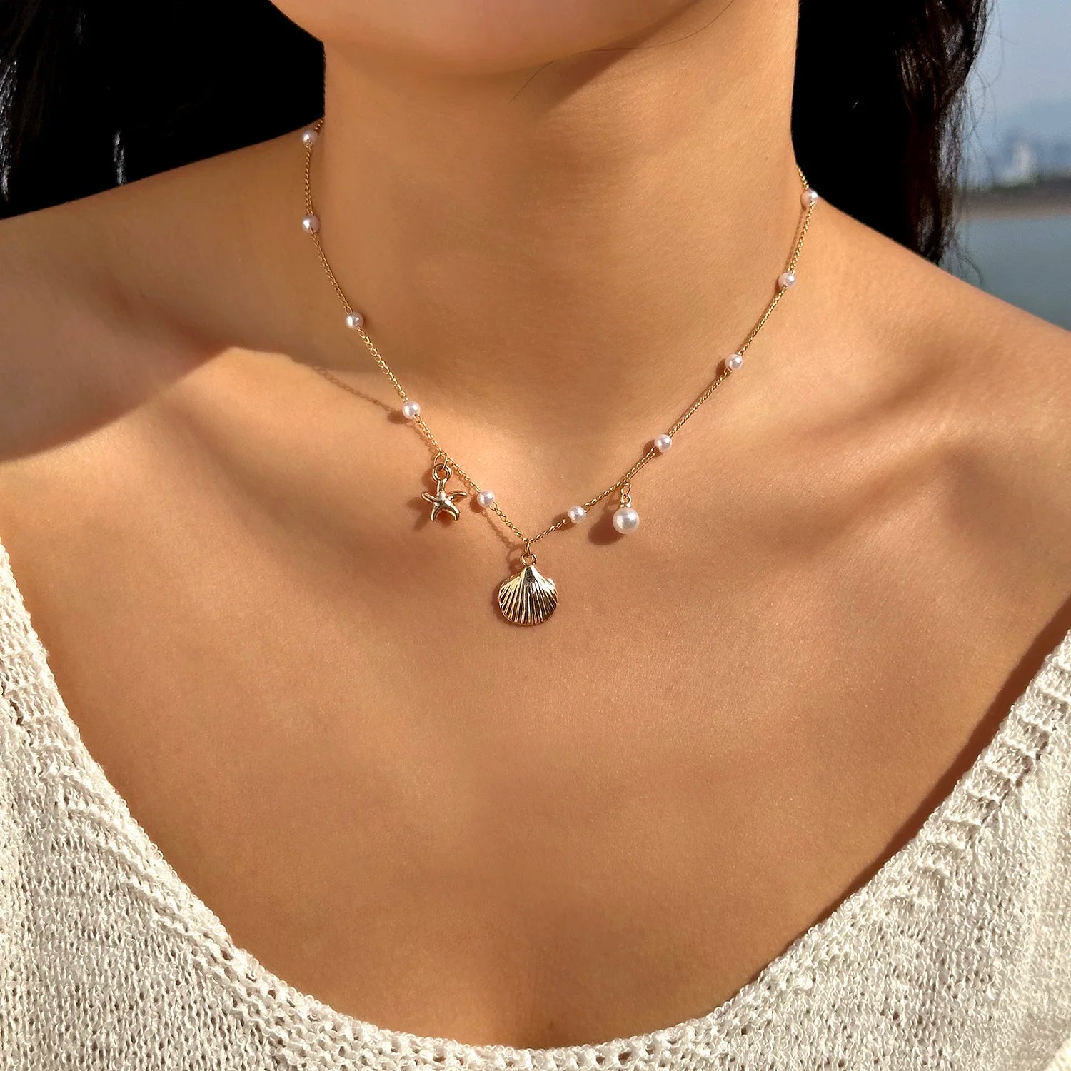 Starfish & Turtle Pendant Necklace - Beachy Elegance