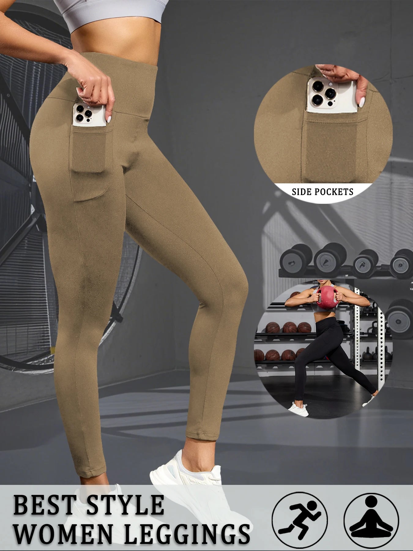 Leggings Doux avec Poches - Taille Haute Sportive