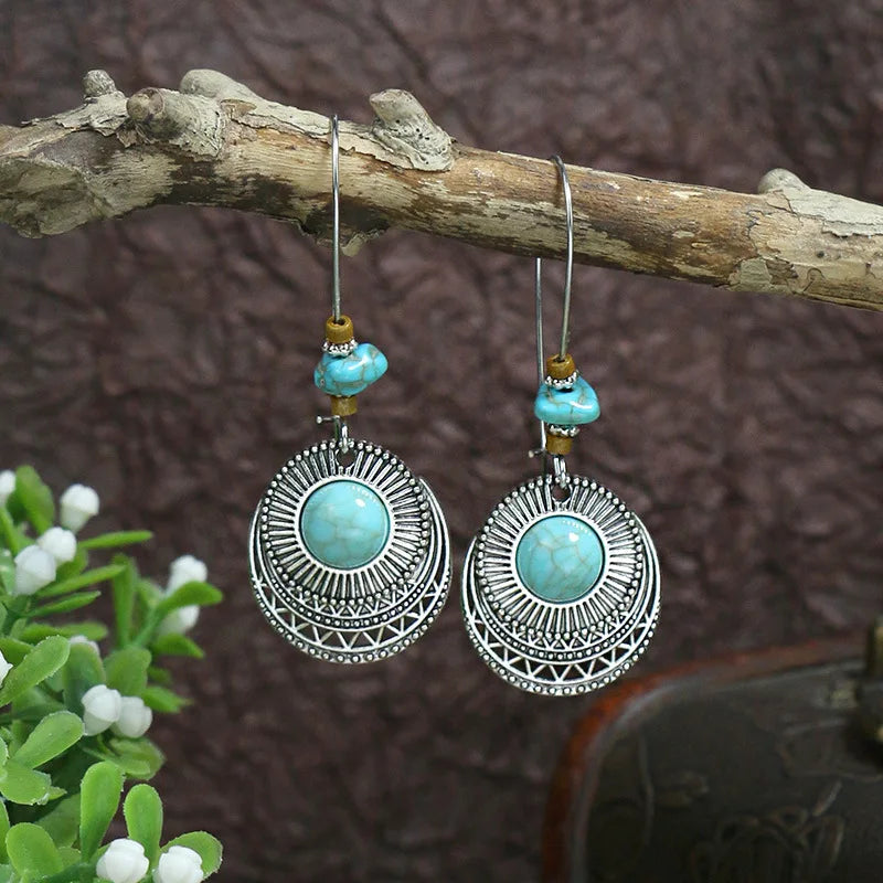 Boho Blue Stone Geometric Earrings for Women
