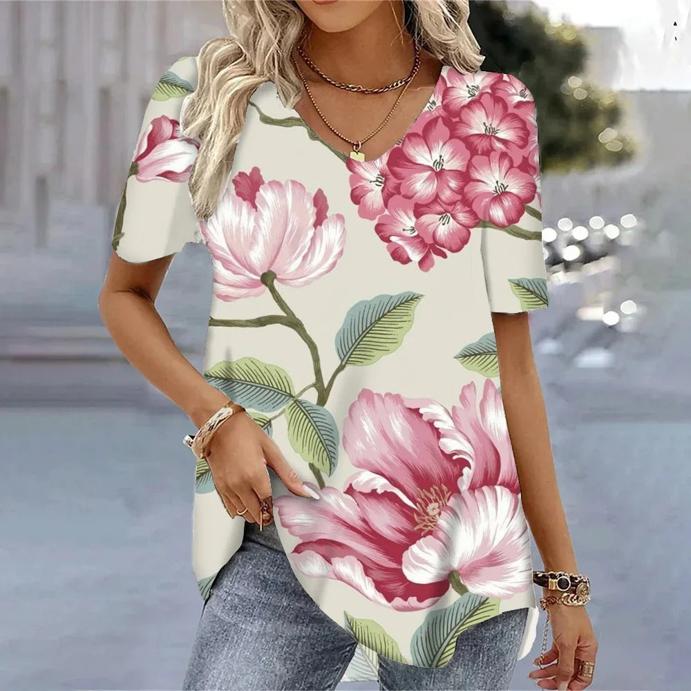 T-shirt Floral 3D Élégant d'Été