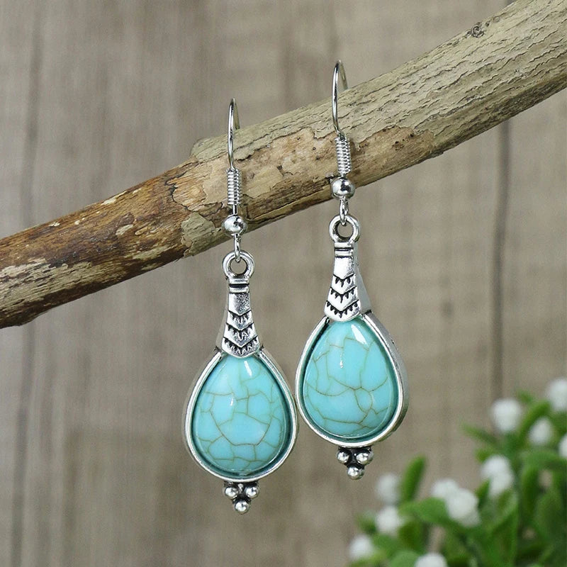 Boho Blue Stone Geometric Earrings for Women