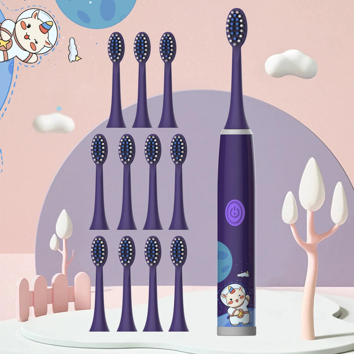 Cartoon Space Kids Electric Toothbrush & Soft Brush
