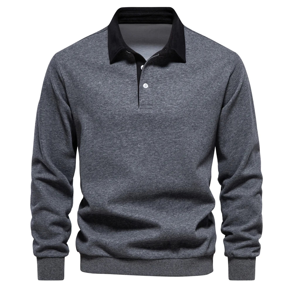 Polo-Style Casual Cotton Hoodie for Men