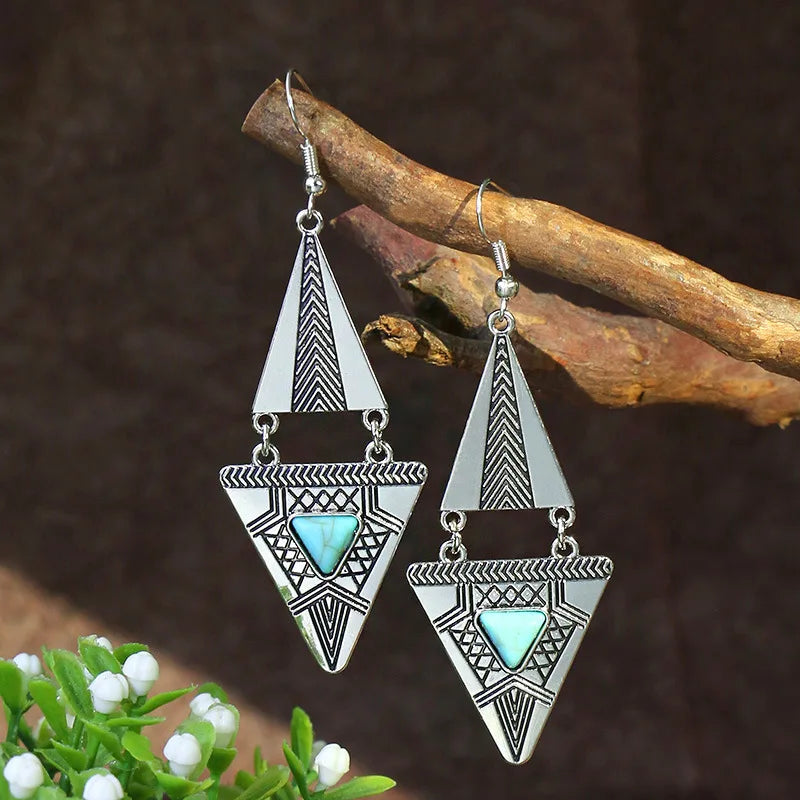 Boho Blue Stone Geometric Earrings for Women