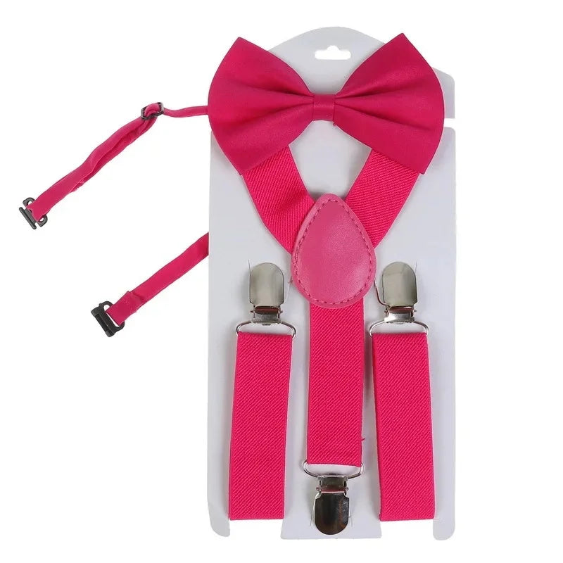 Red Y-Shape Suspenders with Bow Tie Set for Kids