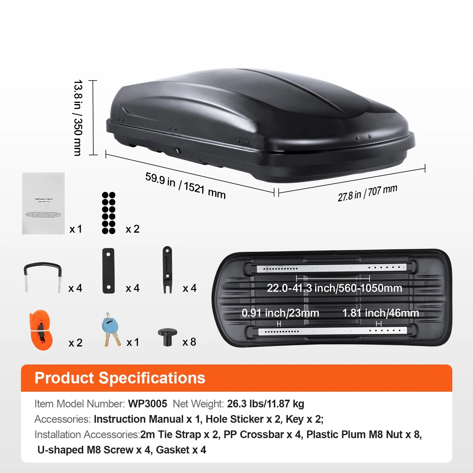 Coffre de Toit SucceBuy ABS Double Ouverture 450L