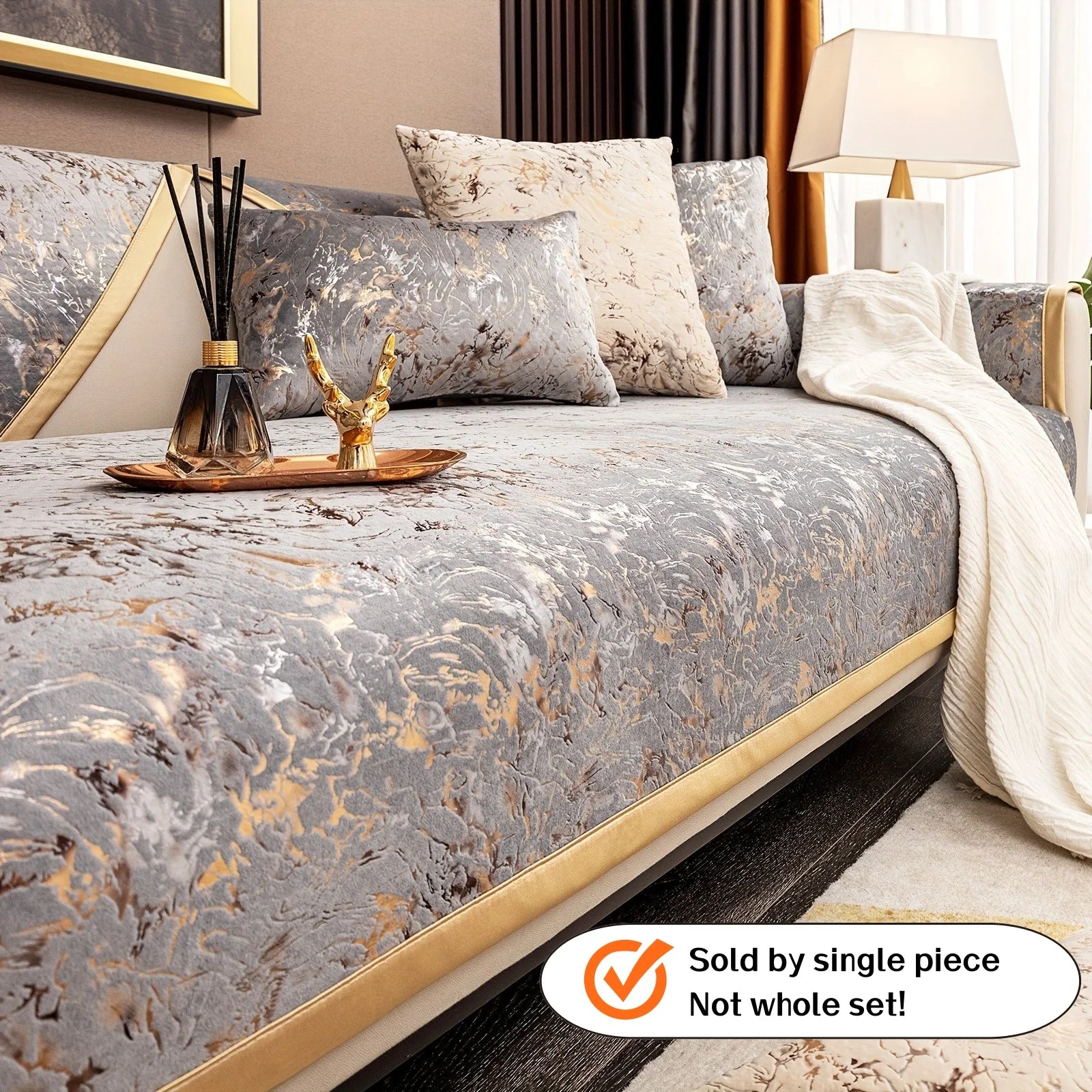 Velours Doré Antidérapant Housse Canapé 4 Saisons