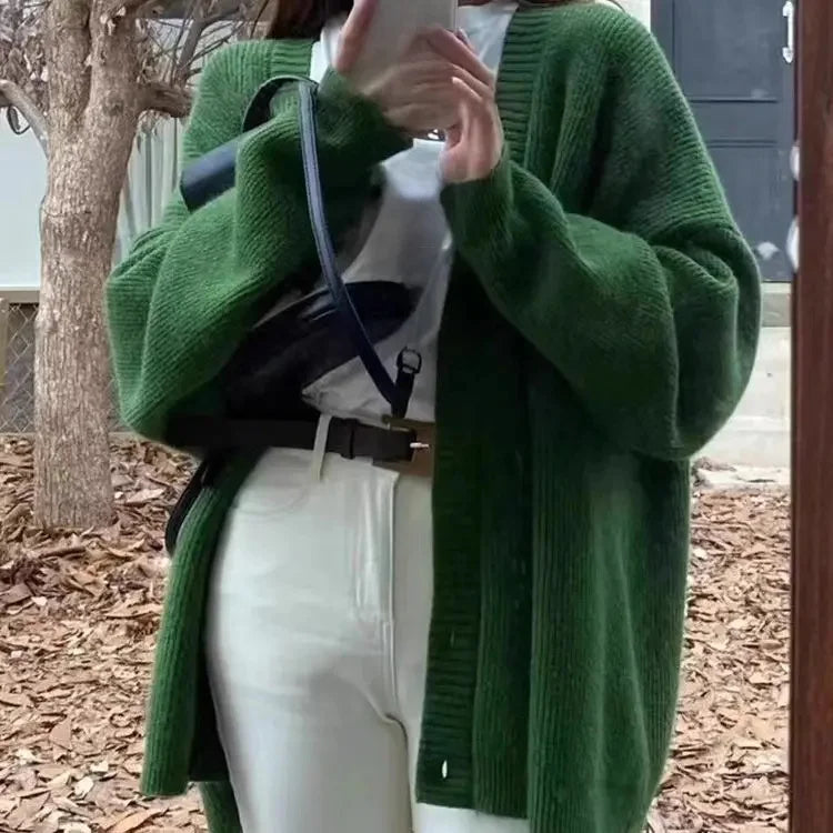 Cardigan Ample Abricot V-Cou - Style Coréen