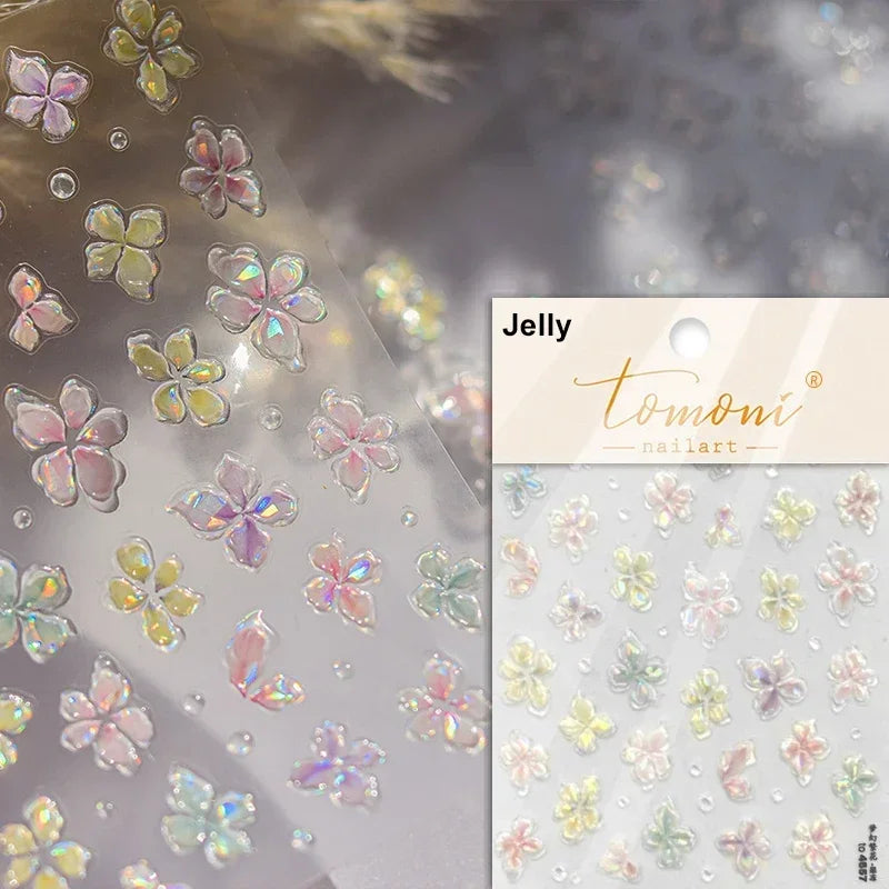 Autocollants Kawaii 5D Jasmin Pailleté pour Ongles