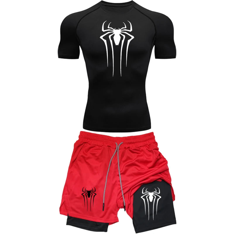 Ensemble Sport Homme Compression Araignée Séchage Rapide