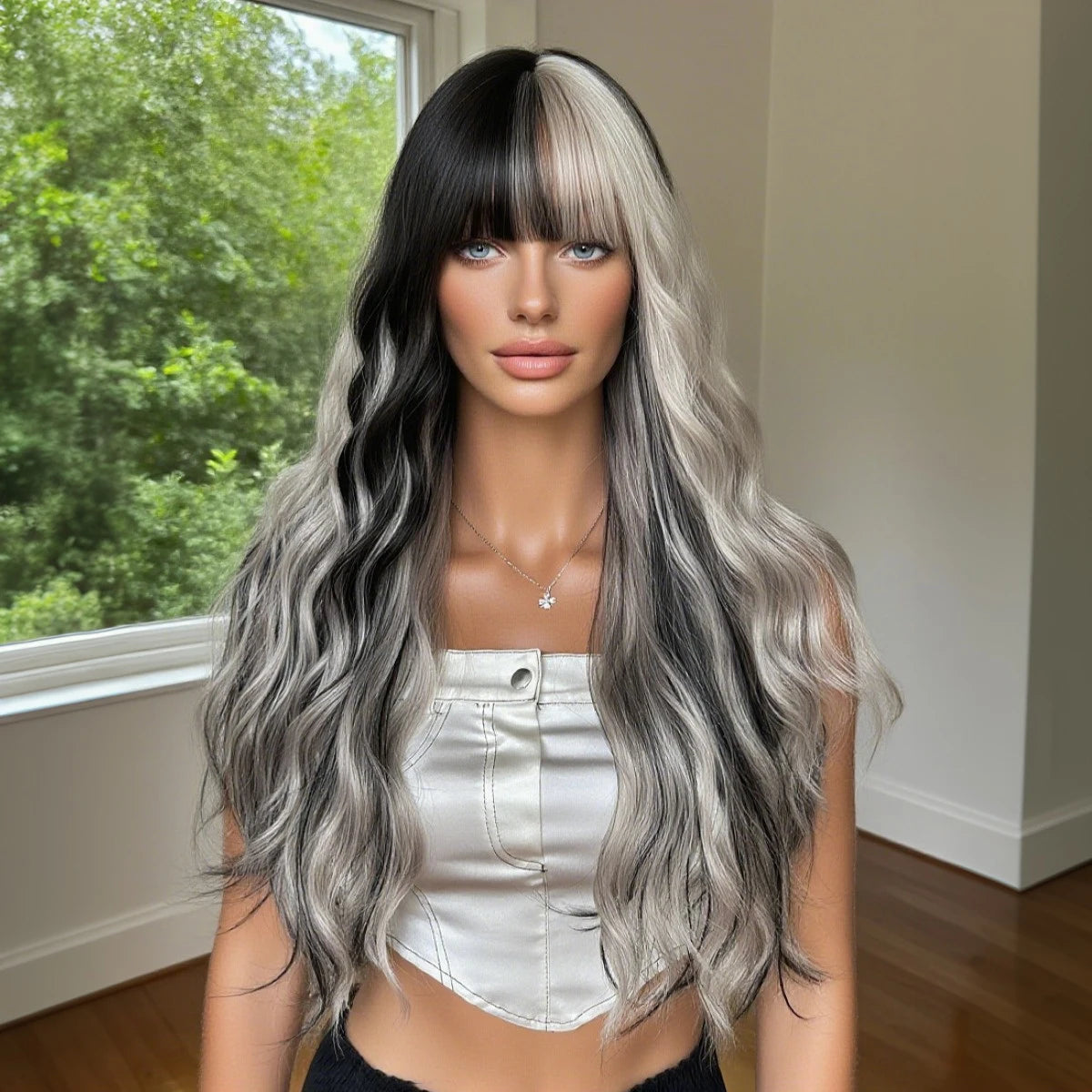 Perruque Bouclée Frangée Multicolore 30 Résistante