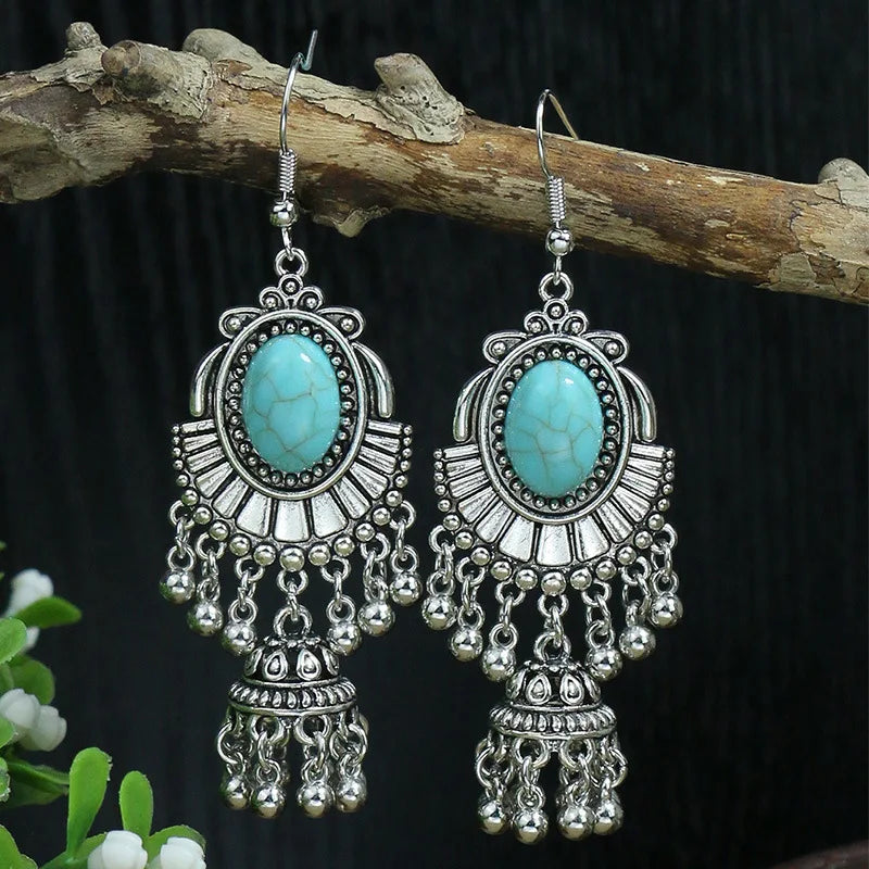 Boho Blue Stone Geometric Earrings for Women