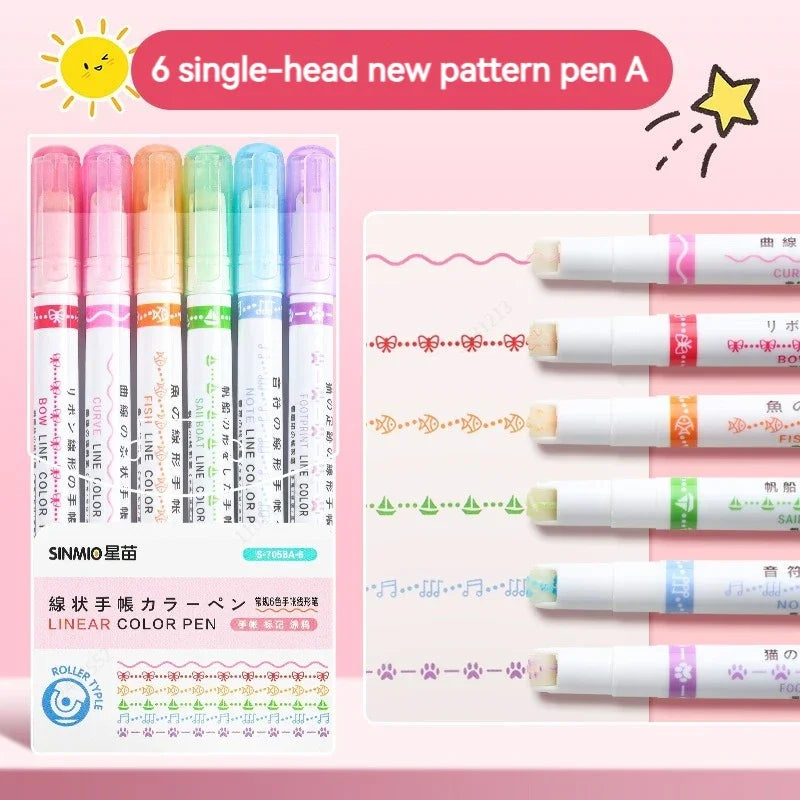 Floral Line Highlighter Set - Kawaii 6-Piece Markers