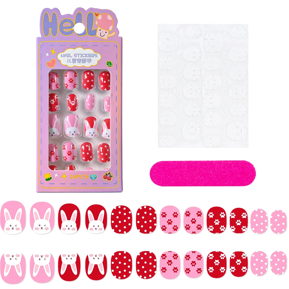Kawaii Ongles Enfants - 24 Pièces Mignonnes
