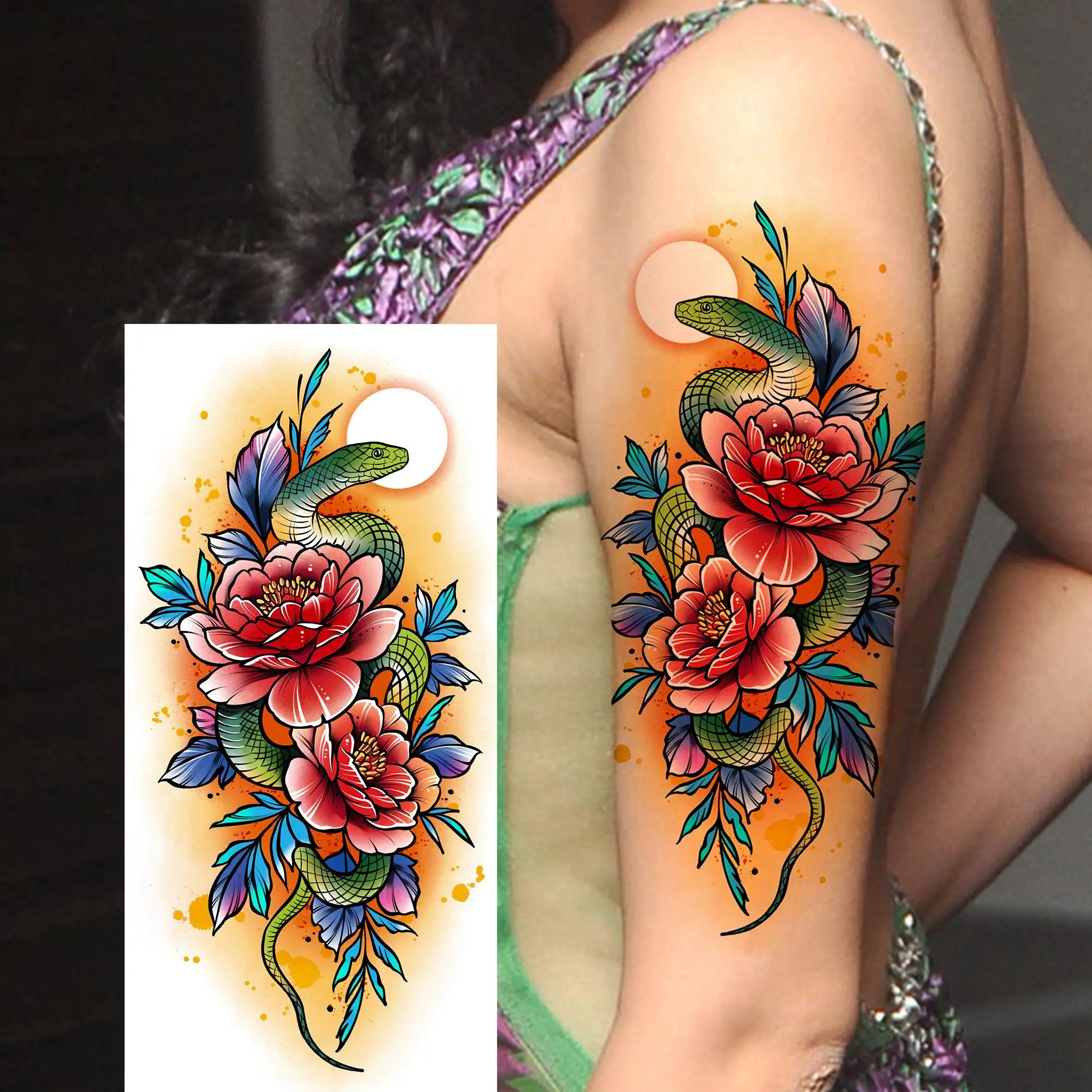 Tatouage Aquarelle Fleurs & Papillons - Femme Élégante