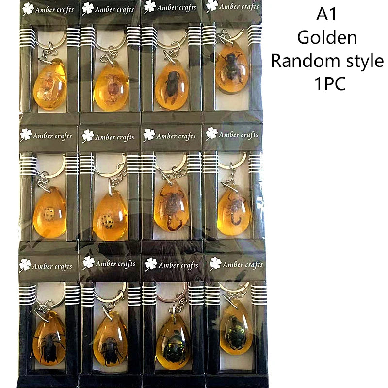 Porte-clés Ambre Insecte: Scorpion & Scarabée Étoilé