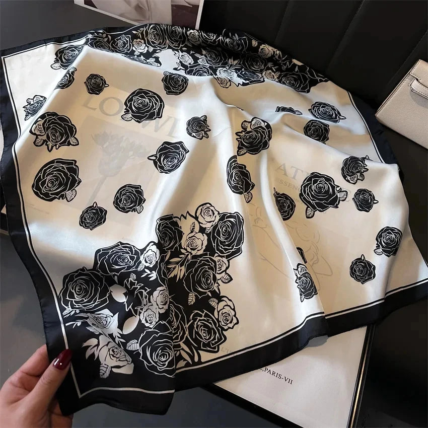 Silk Chic: Korean Floral Square Scarf 70x70cm