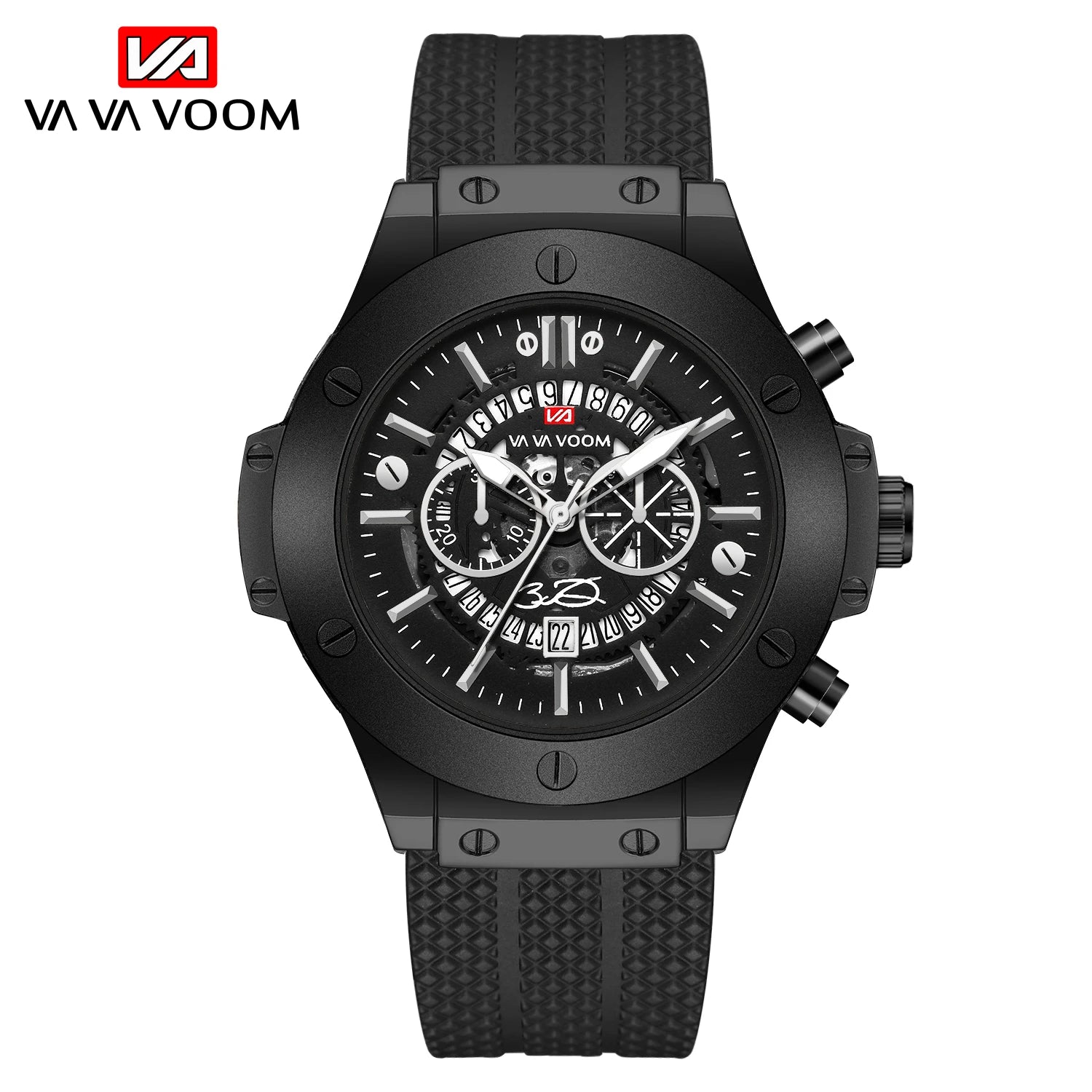 Montre Sport Militaire Silicone Noir 46mm Or Rose