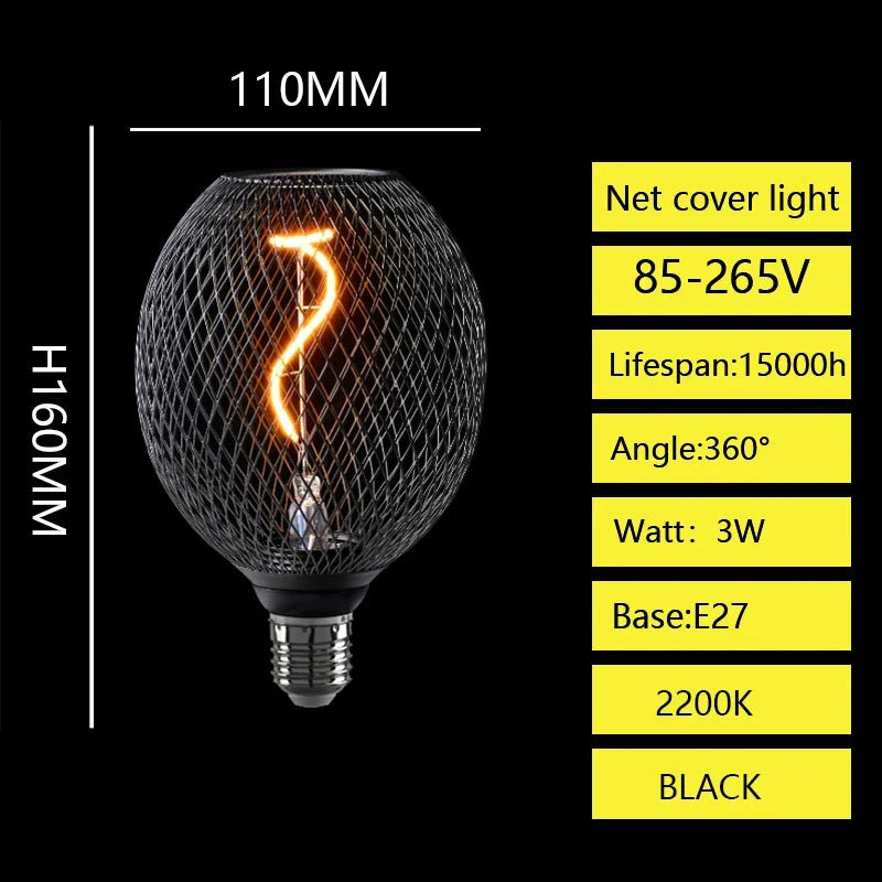 Luxe Noir LED Globe: Fer Forgé E27