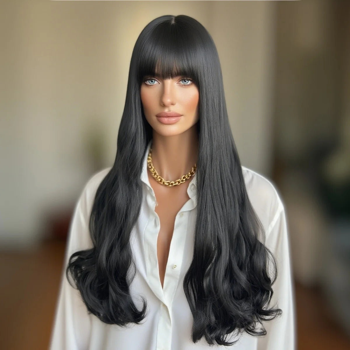 Perruque Violette Ondulée à Frange