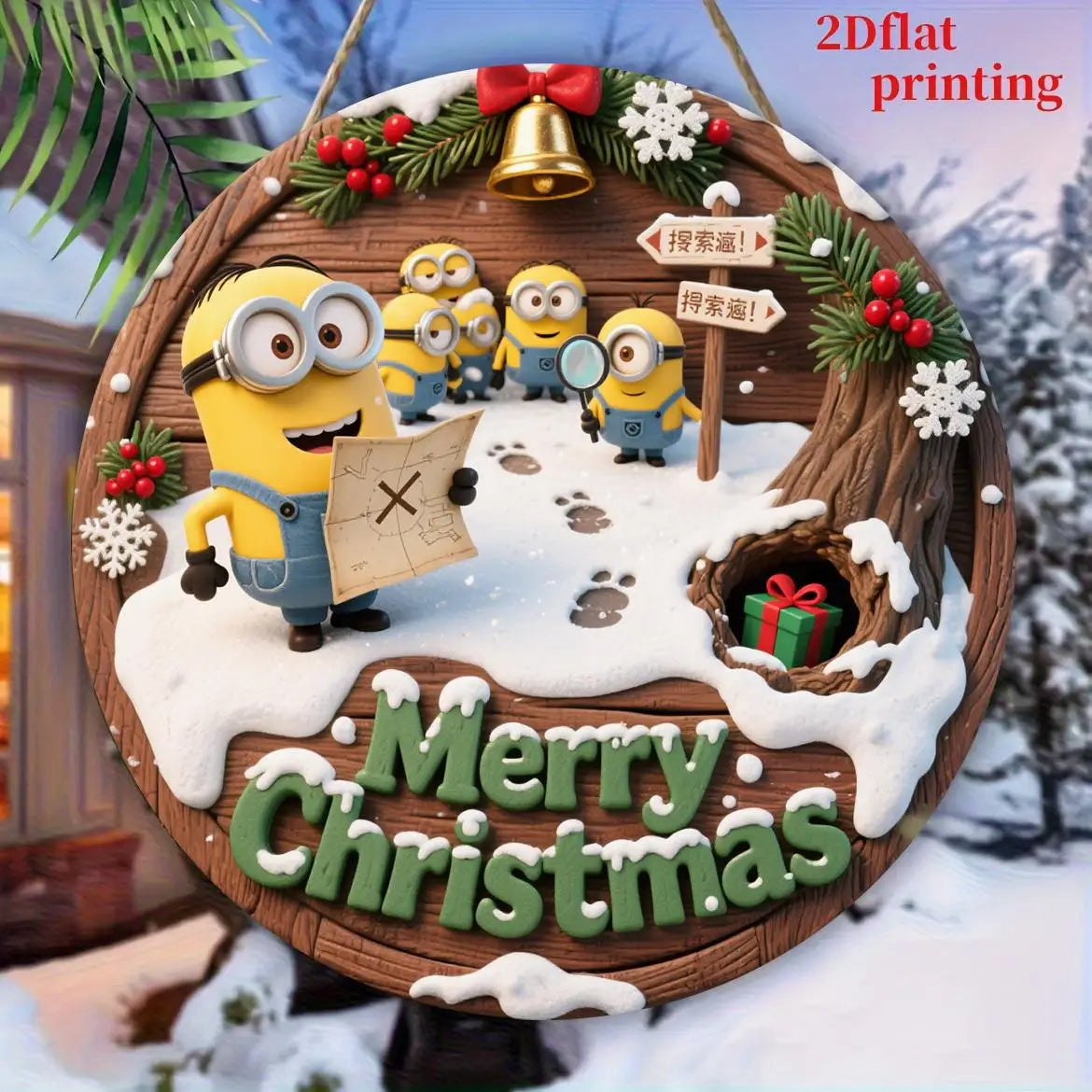 Panneau Noël Minions en bois pour déco festive