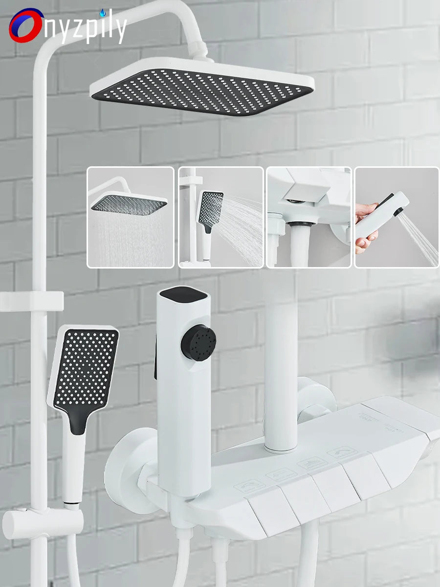 Ensemble de Douche Blanc 4 Voies Pluie & Bidet