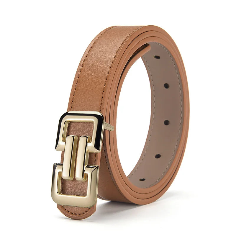 Ceinture Ultra Fine en Cuir avec Boucle Dorée