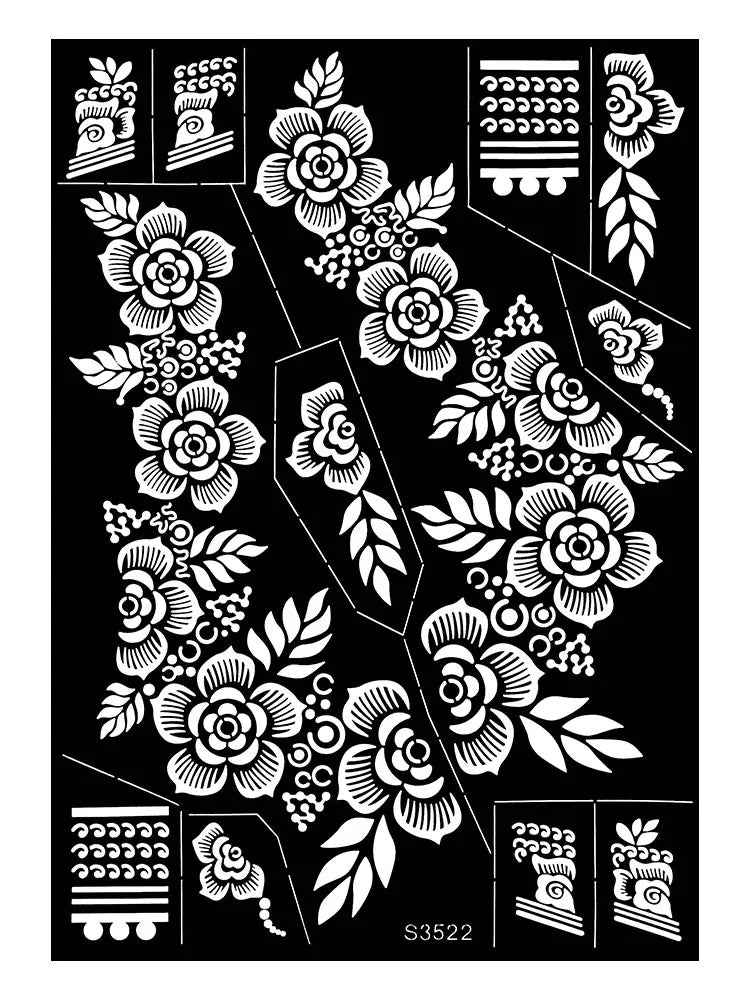 Pochoir Henné Fleurs - Tatouage Éphémère Réutilisable