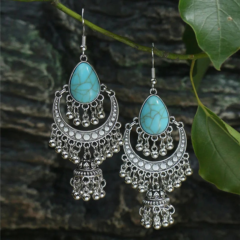 Boho Blue Stone Geometric Earrings for Women