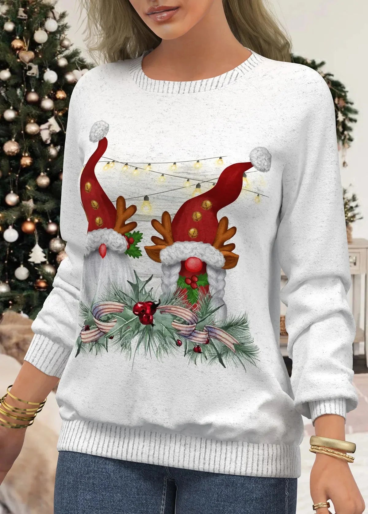 T-shirt Femme Noël Élégant à Manches Longues